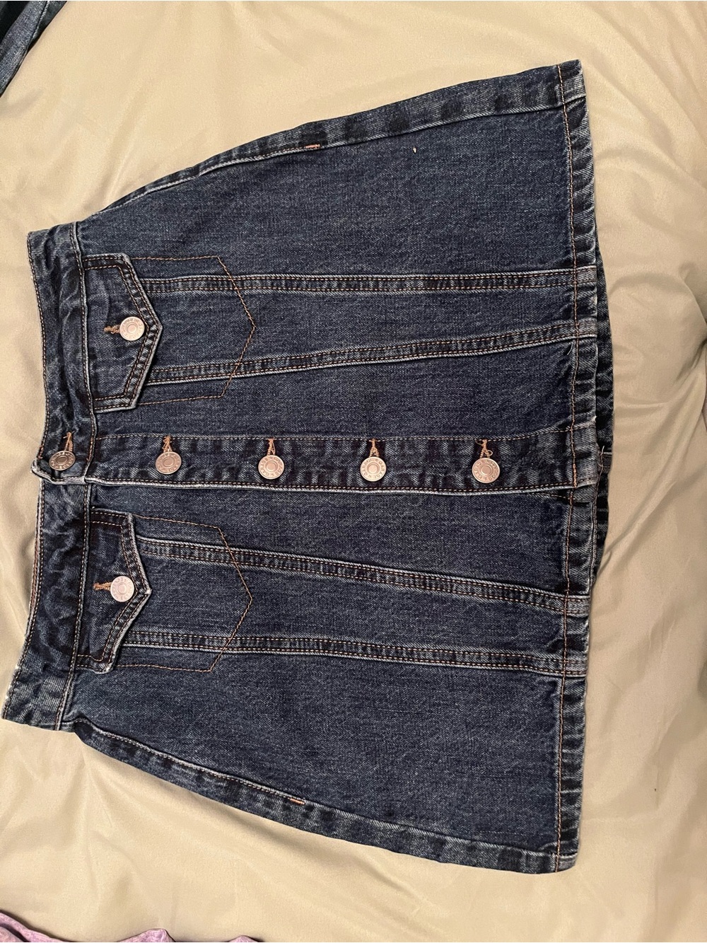 Garage Dark Blue Denim Button-Front Mini Skirt